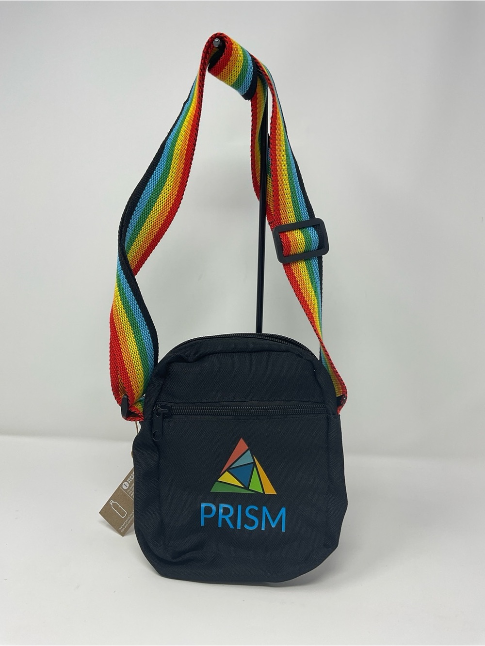 Leeds PRISM Black Crossbody Bag Rainbow Strap Recycled